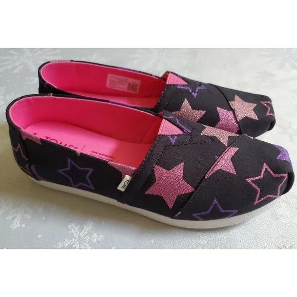 New In Box Toms Womens Alpargata Black Glitter Stars Print Shoes Size 5 - Picture 3 of 12